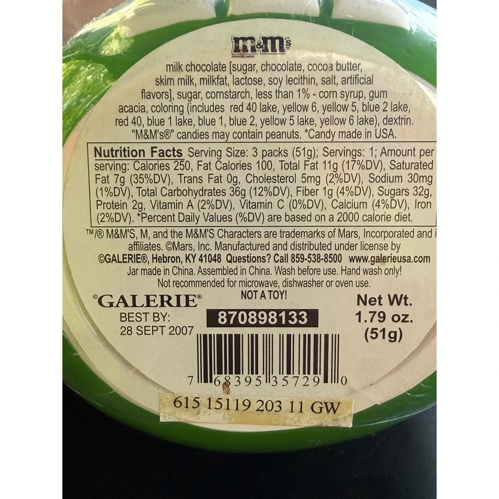 Green M&M Ms Green Eye Candy Ceramic Jar Galerie‎ 2007 Vintage New Sealed